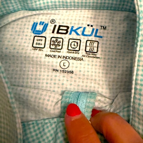 Ibkul Pinehurst Golf Quarter Zip Pullover Size Large UPF 50+ aqua white check - Picture 2 of 3
